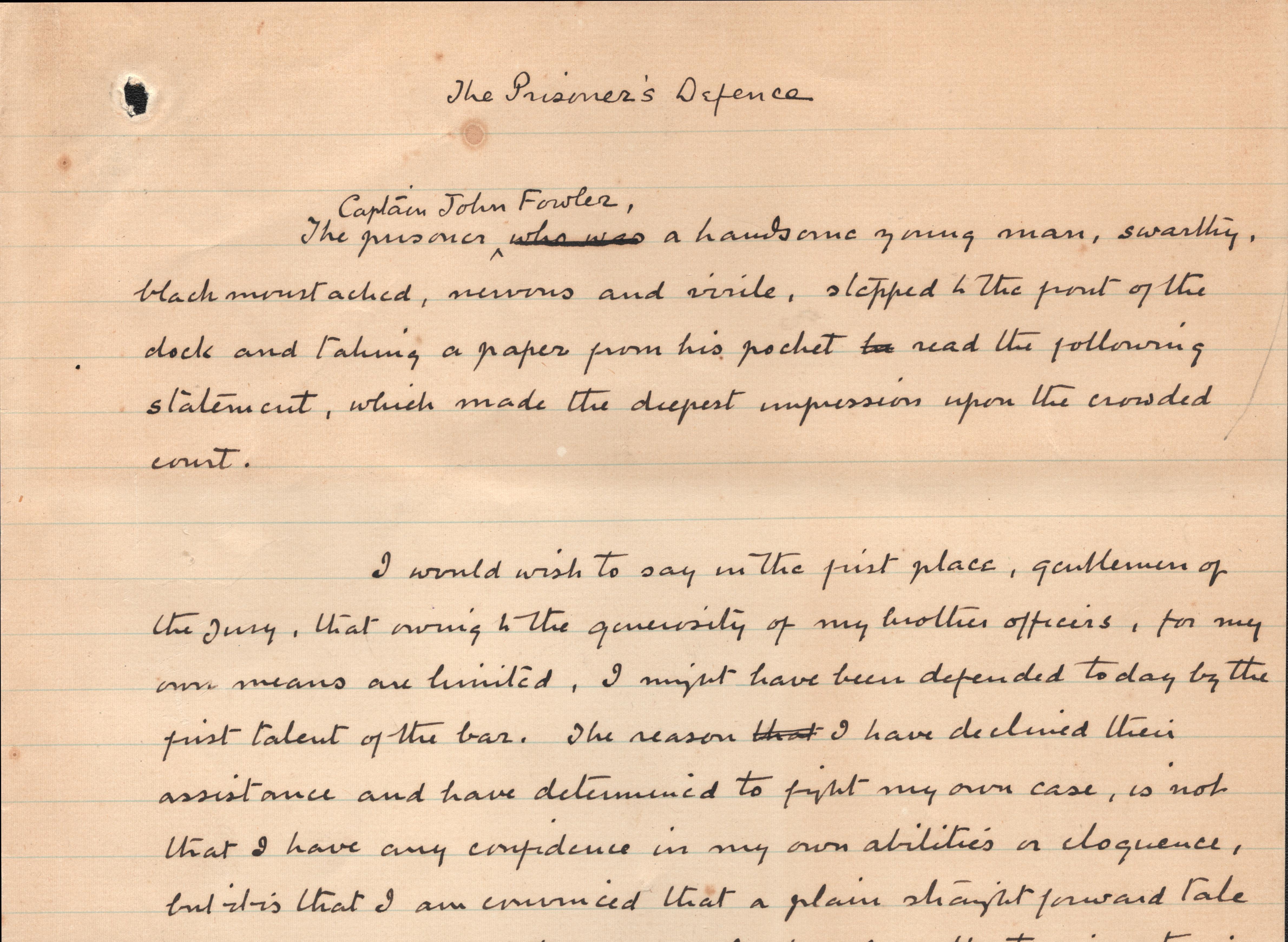 Arthur Conan Doyle - The Prisoners Defense - handwritten